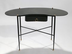 Rare French Jacques Adnet Leather Desk Vanity with Stool, 1940s
