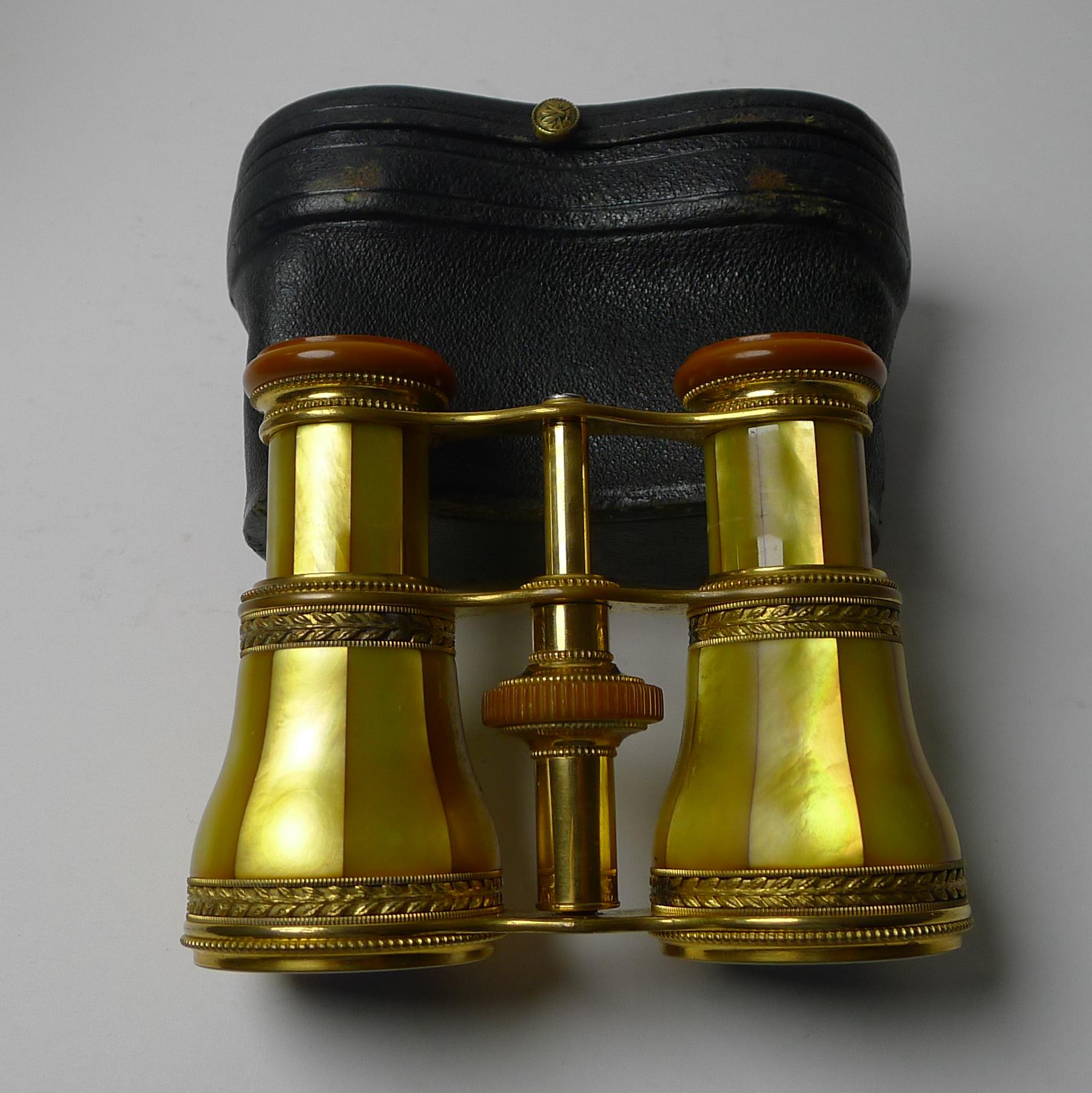Early 20th Century Rare French LeMaire, Paris Opera Glasses - Golden Mother of Pearl