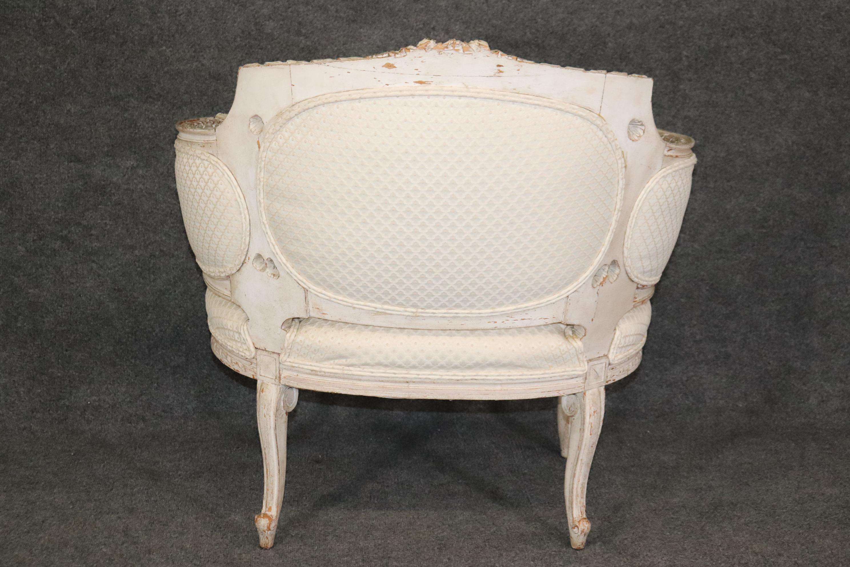 Rare French Louis XV Paint Decorated Corbielle Style Bergere Club Chair For Sale 5