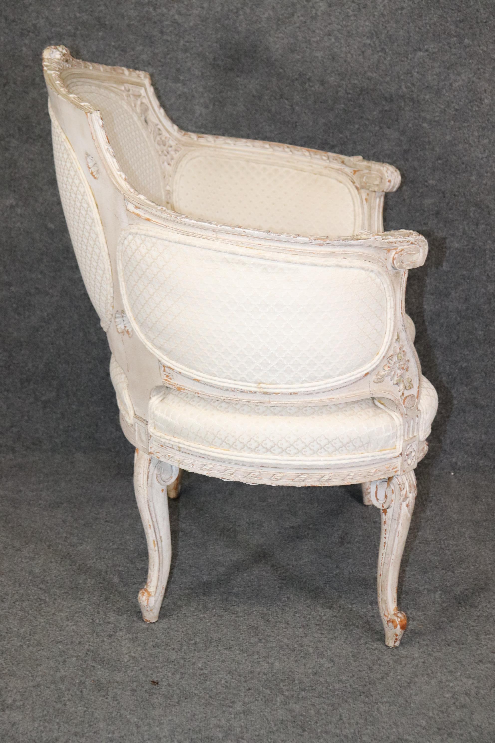 Rare French Louis XV Paint Decorated Corbielle Style Bergere Club Chair For Sale 6