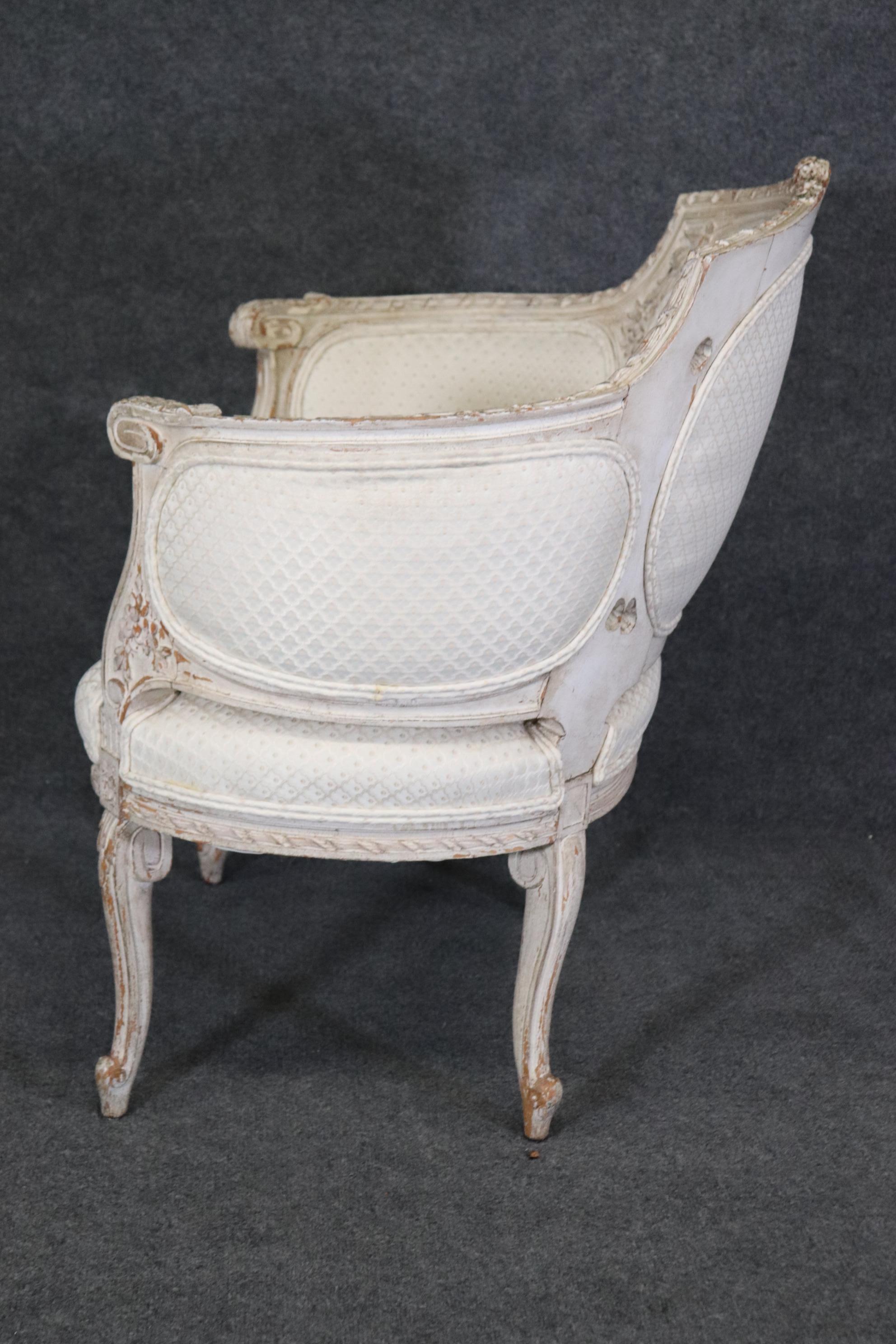 Rare French Louis XV Paint Decorated Corbielle Style Bergere Club Chair For Sale 3