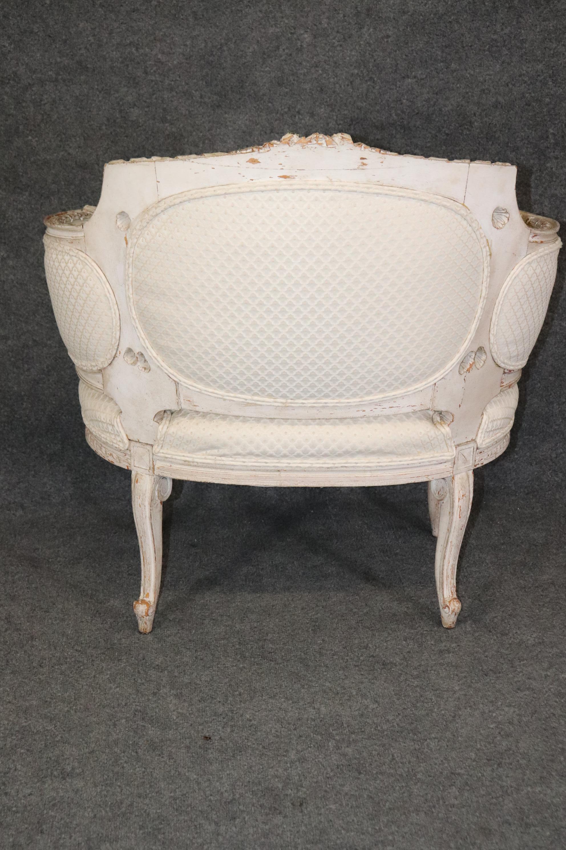 Rare French Louis XV Paint Decorated Corbielle Style Bergere Club Chair For Sale 4