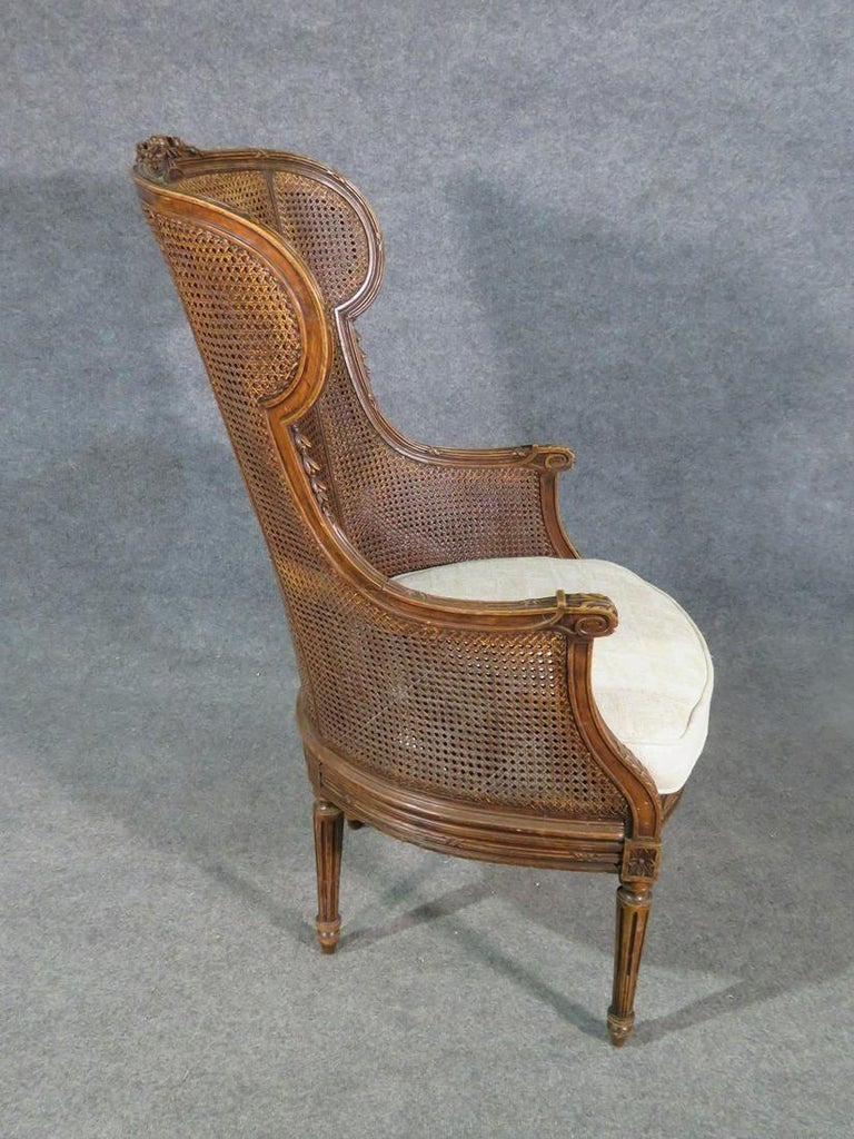 Early 20th Century Rare French Louis XVI Carved Walnut Caned Duchess Brisee 3 PC Chaise Daybed For Sale