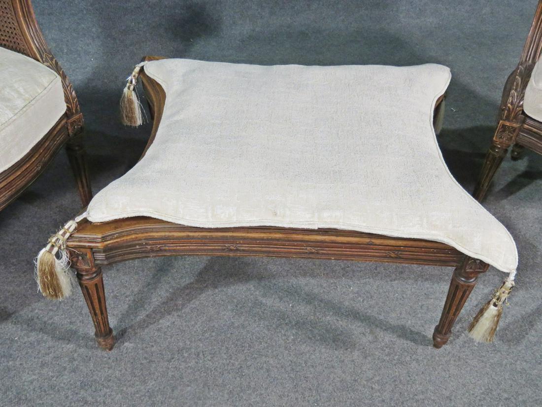 Rare French Louis XVI Carved Walnut Caned Duchess Brisee 3 PC Chaise Daybed 3
