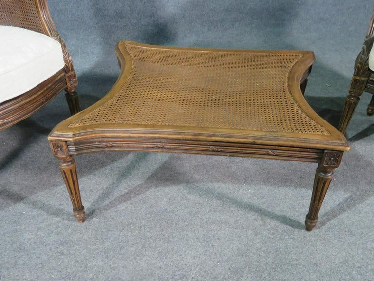 Rare French Louis XVI Carved Walnut Caned Duchess Brisee 3 PC Chaise Daybed For Sale 5