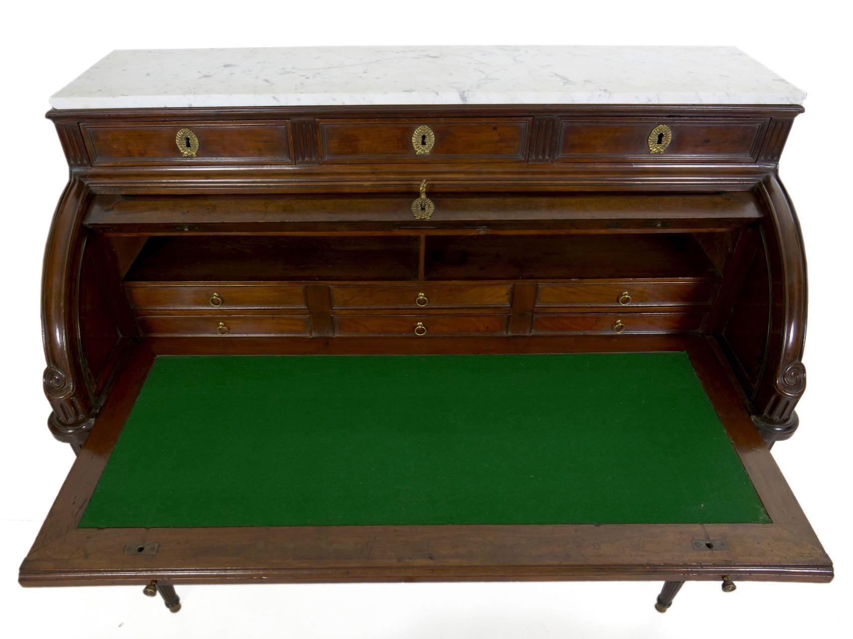 Rare French Louis XVI Mahogany Antique Cylindrical Writing Desk In Good Condition In Shippensburg, PA
