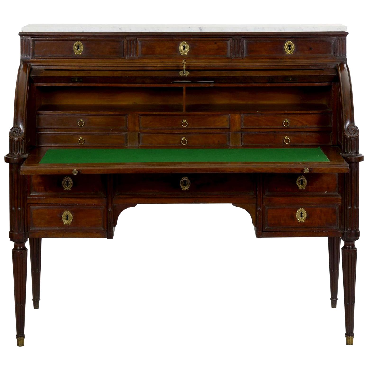 Rare French Louis XVI Mahogany Antique Cylindrical Writing Desk