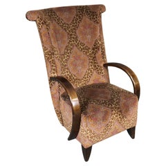 Rare French Mahogany 1920s Era Art Deco Upholstered High Back Armchair
