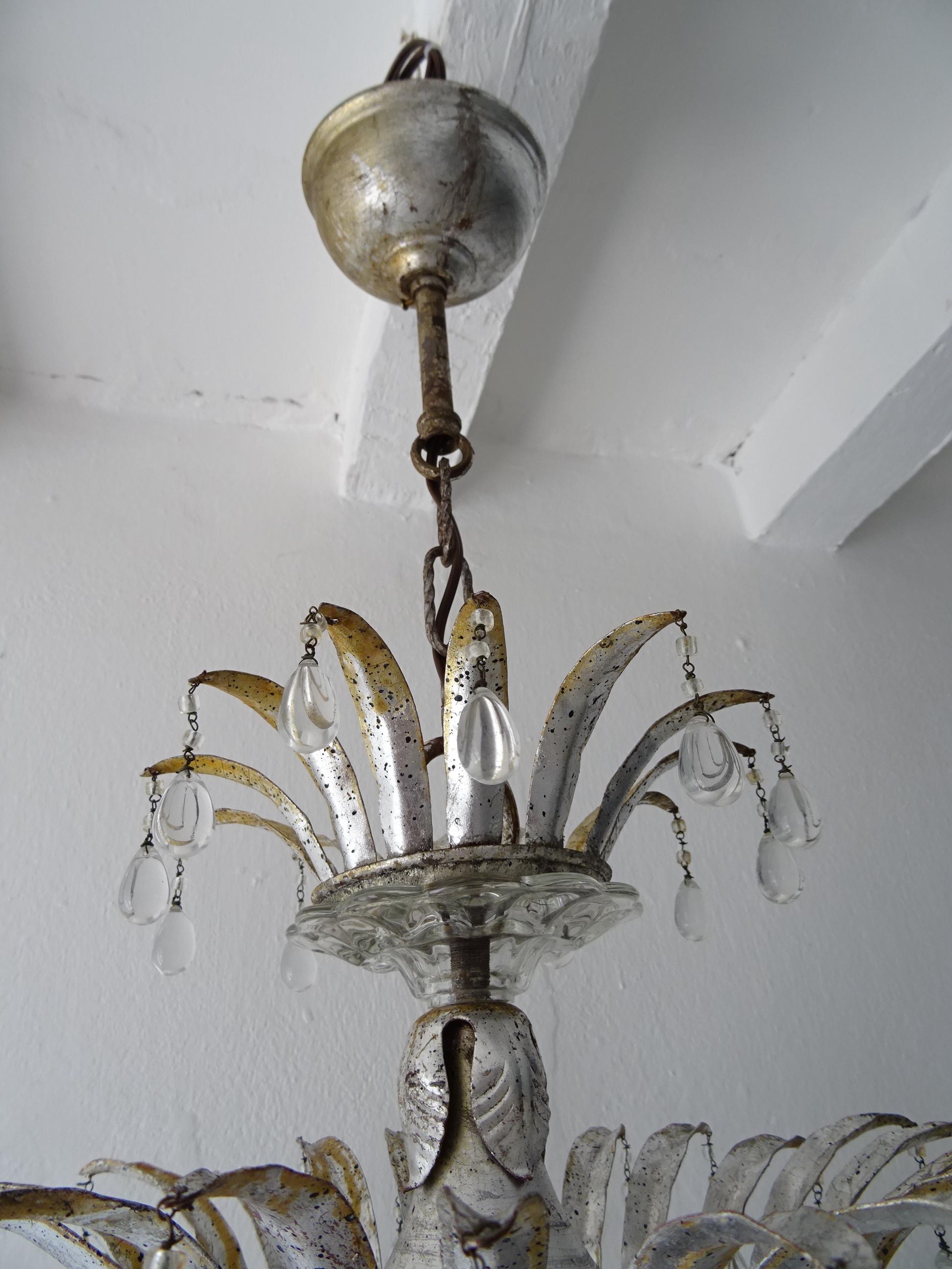 Mid-20th Century Rare French Maison 1940s Baguès Silver Crystal Chains Drops Signed Chandelier For Sale