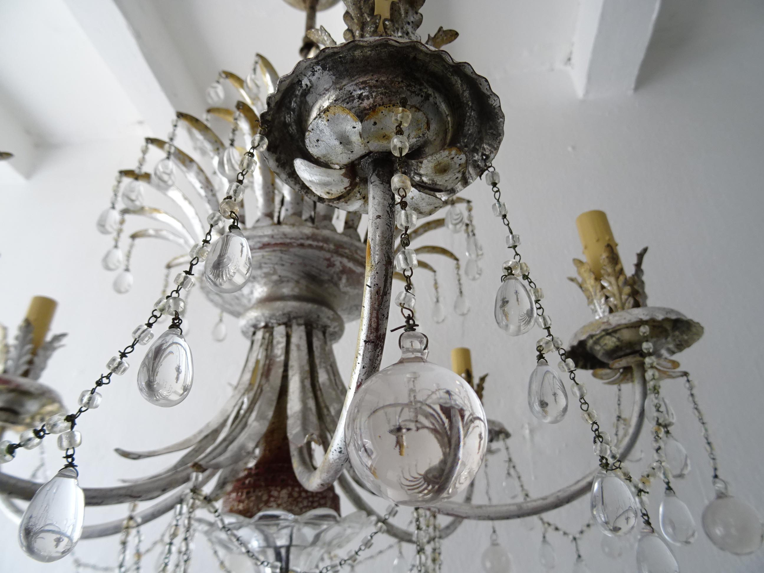 Rare French Maison 1940s Baguès Silver Crystal Chains Drops Signed Chandelier For Sale 2