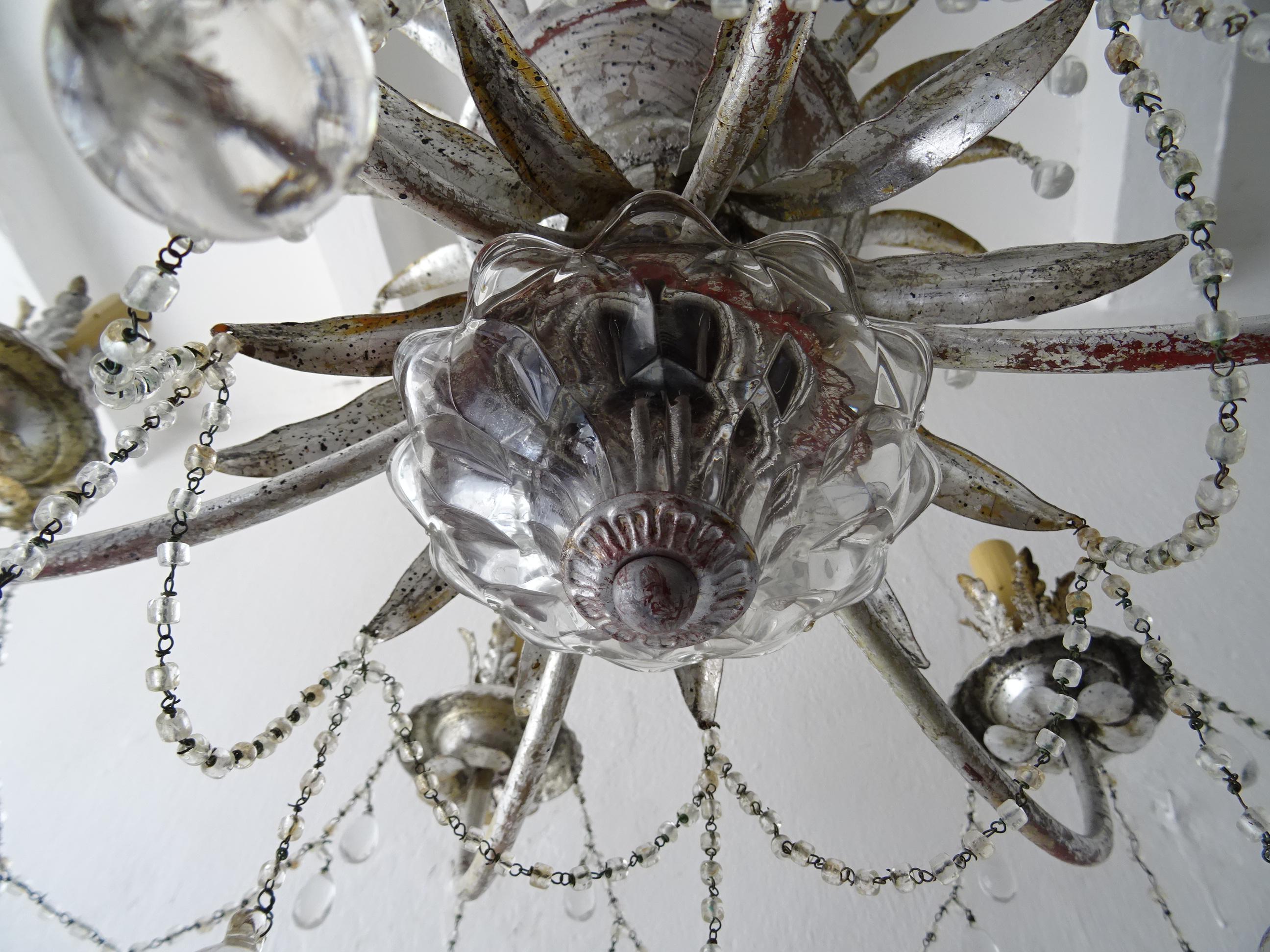 Rare French Maison 1940s Baguès Silver Crystal Chains Drops Signed Chandelier For Sale 3