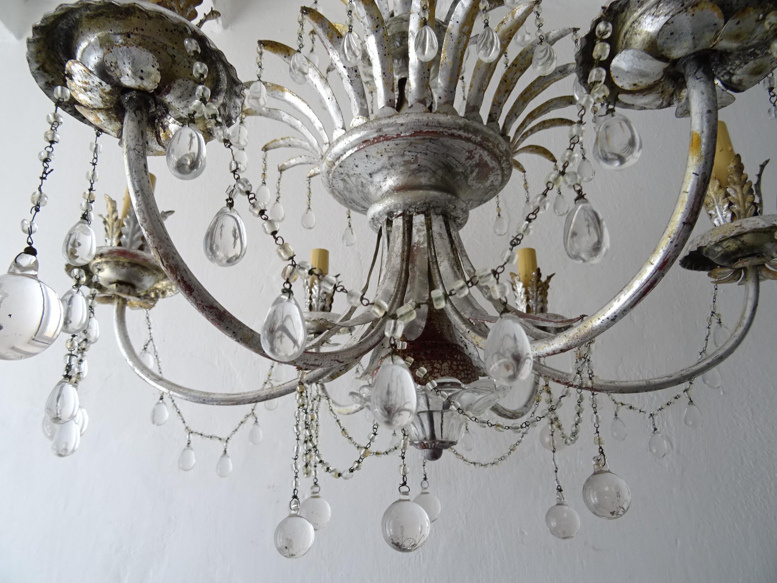 Rare French Maison 1940s Baguès Silver Crystal Chains Drops Signed Chandelier For Sale 4