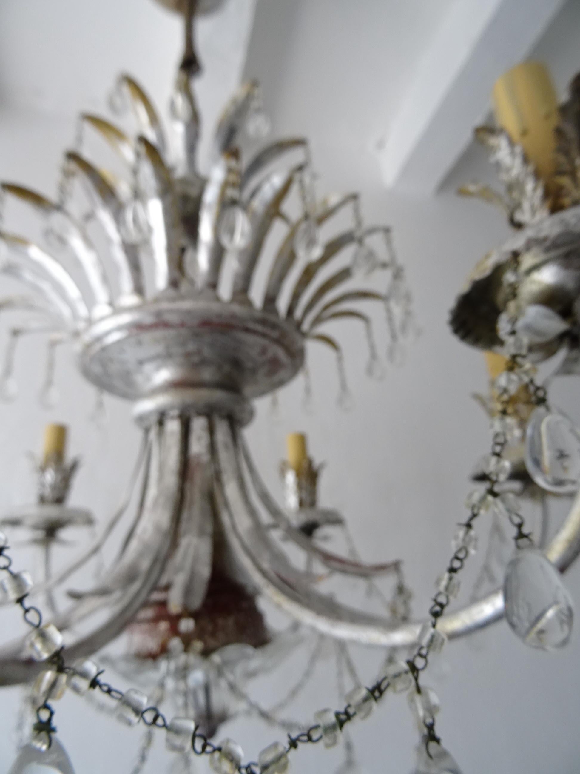 Rare French Maison 1940s Baguès Silver Crystal Chains Drops Signed Chandelier For Sale 5