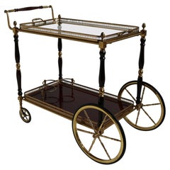 Rare French Maison Bagués Design Bar Cart Trolley Cocktail Brass Mahogany Glass