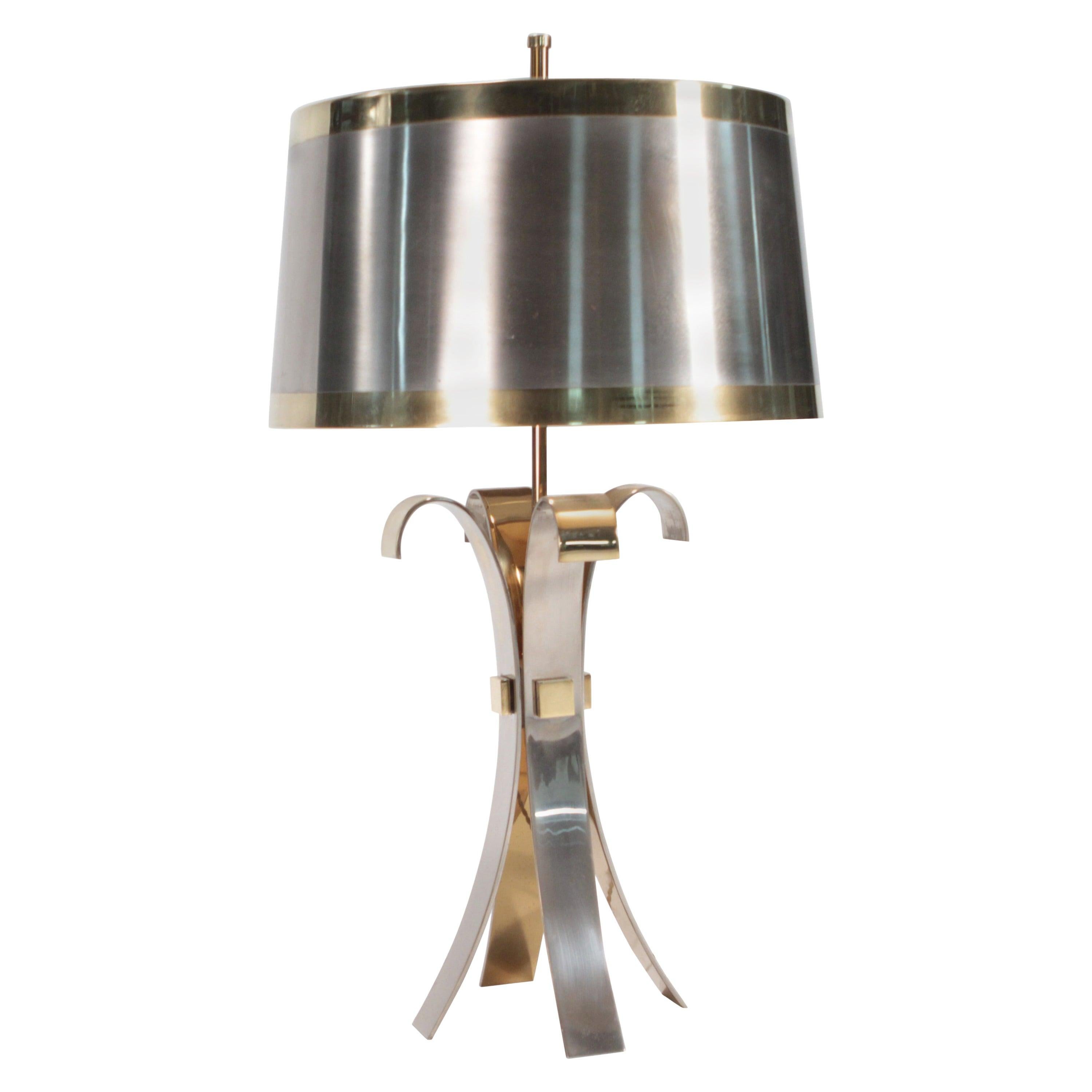 Rare French Maison Charles Brass Steel Corolle Lamp, 1970s