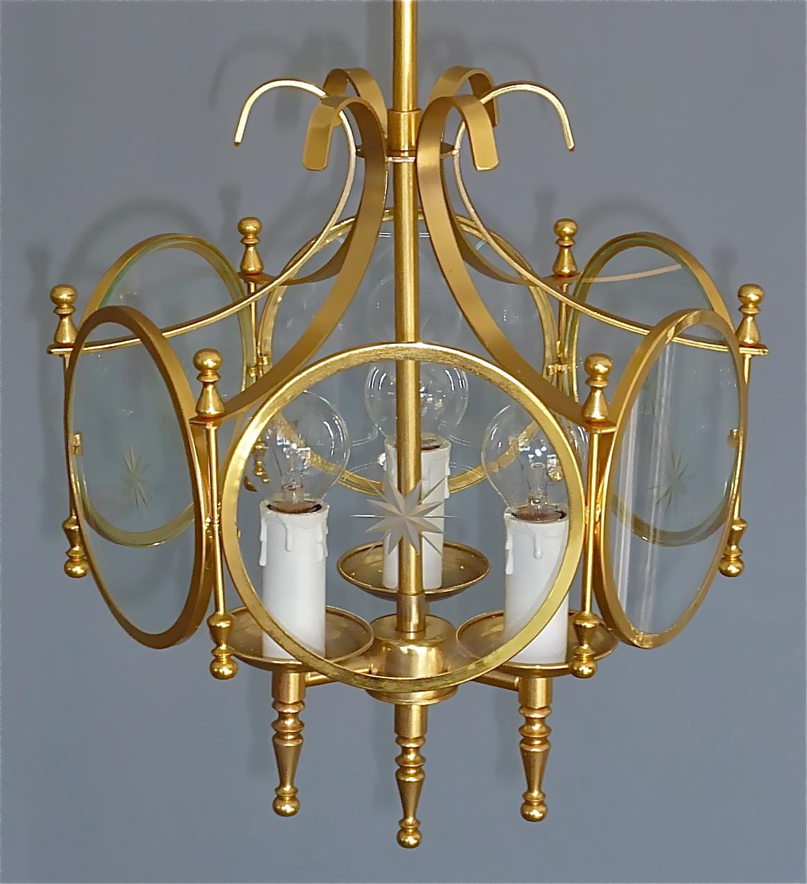 Rare French Maison Jansen Lantern Gilt Brass Crystal Glass 1960 Bagues Charles For Sale 4