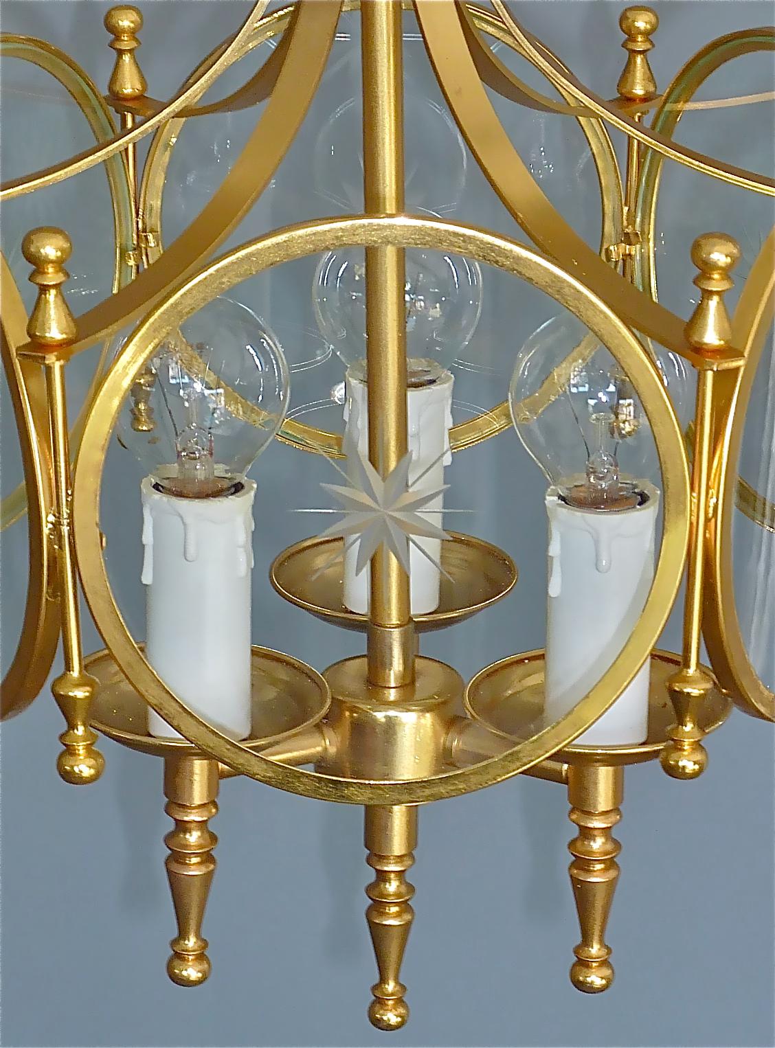 Rare French Maison Jansen Lantern Gilt Brass Crystal Glass 1960 Bagues Charles For Sale 5