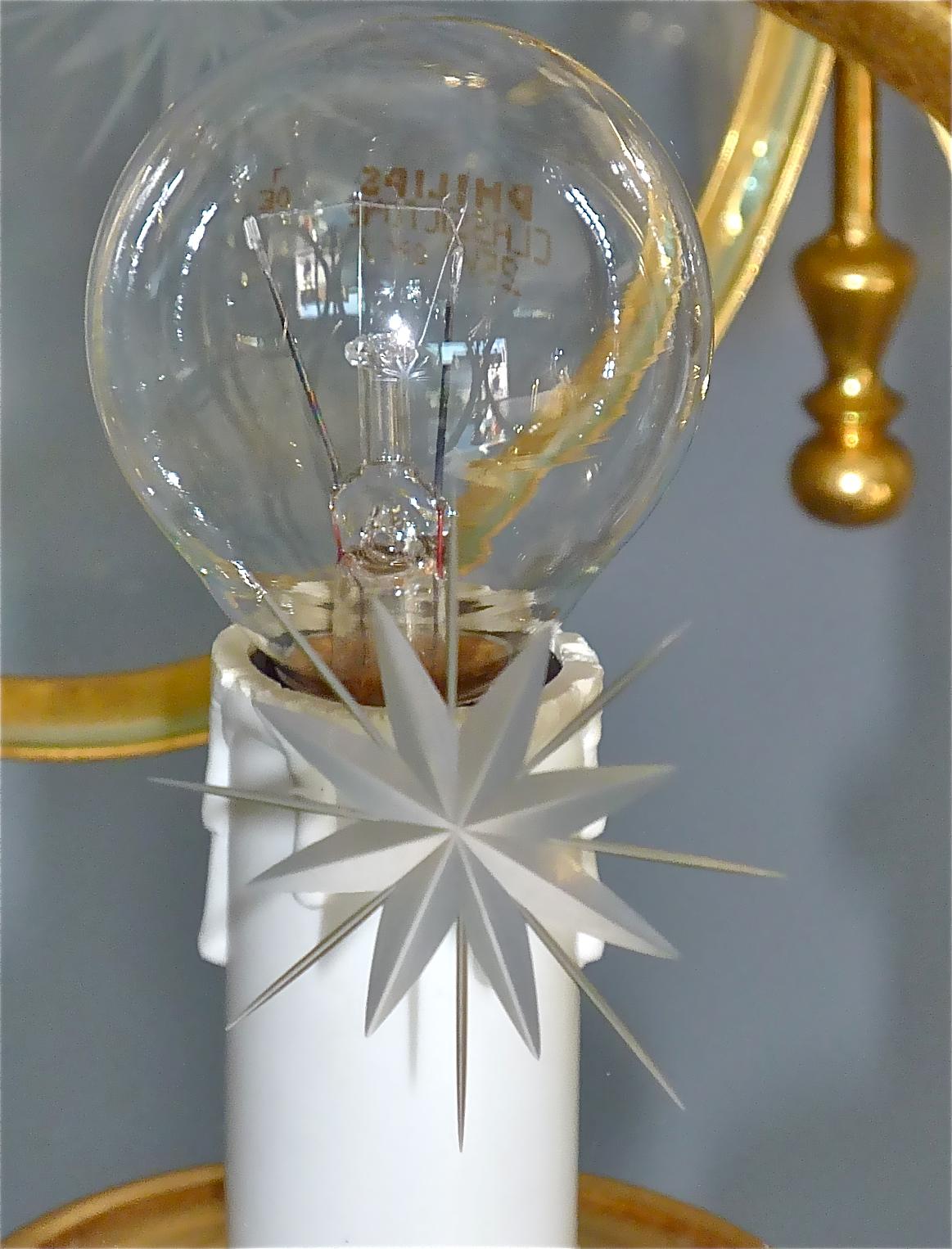 Rare French Maison Jansen Lantern Gilt Brass Crystal Glass 1960 Bagues Charles For Sale 8