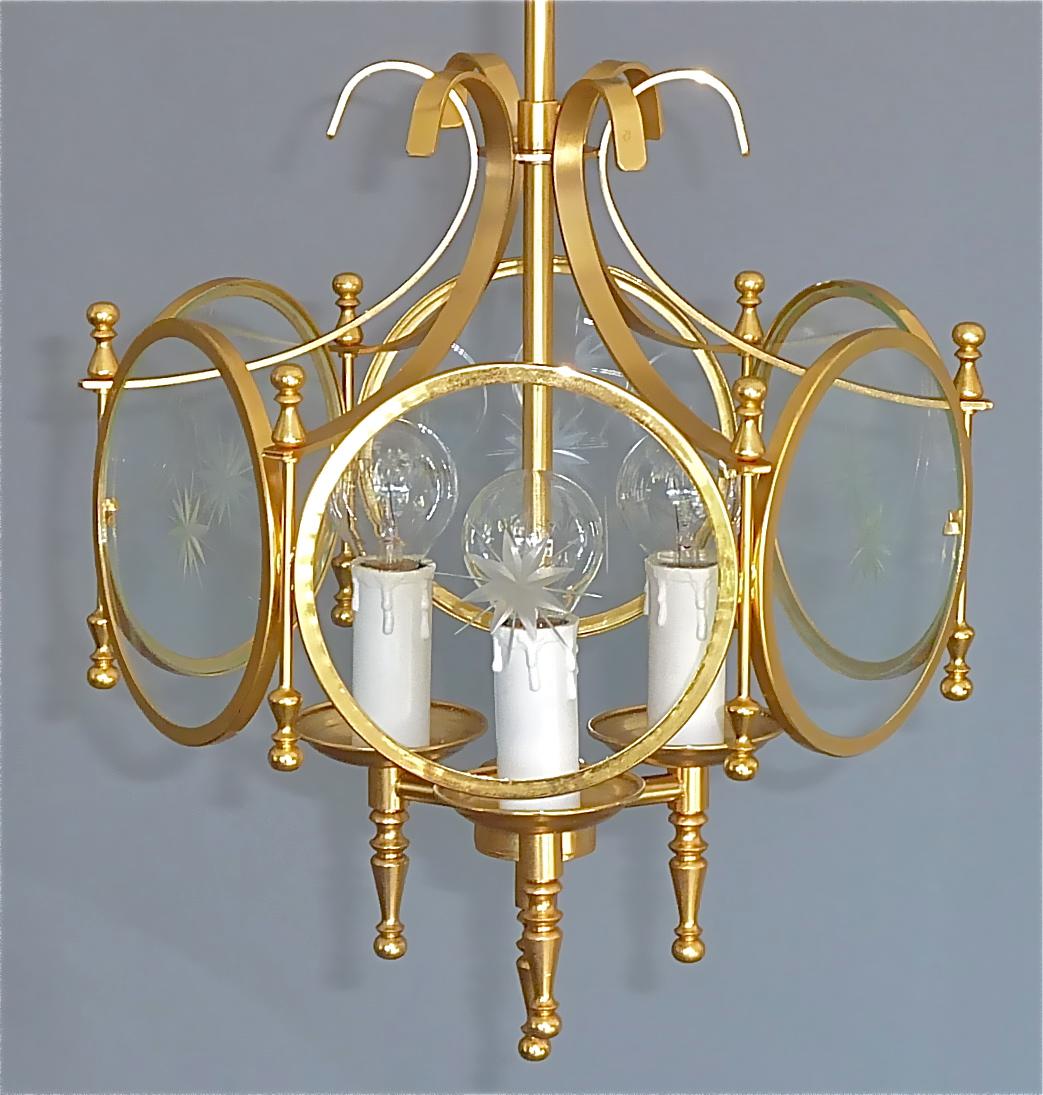 Rare French Maison Jansen Lantern Gilt Brass Crystal Glass 1960 Bagues Charles For Sale 10