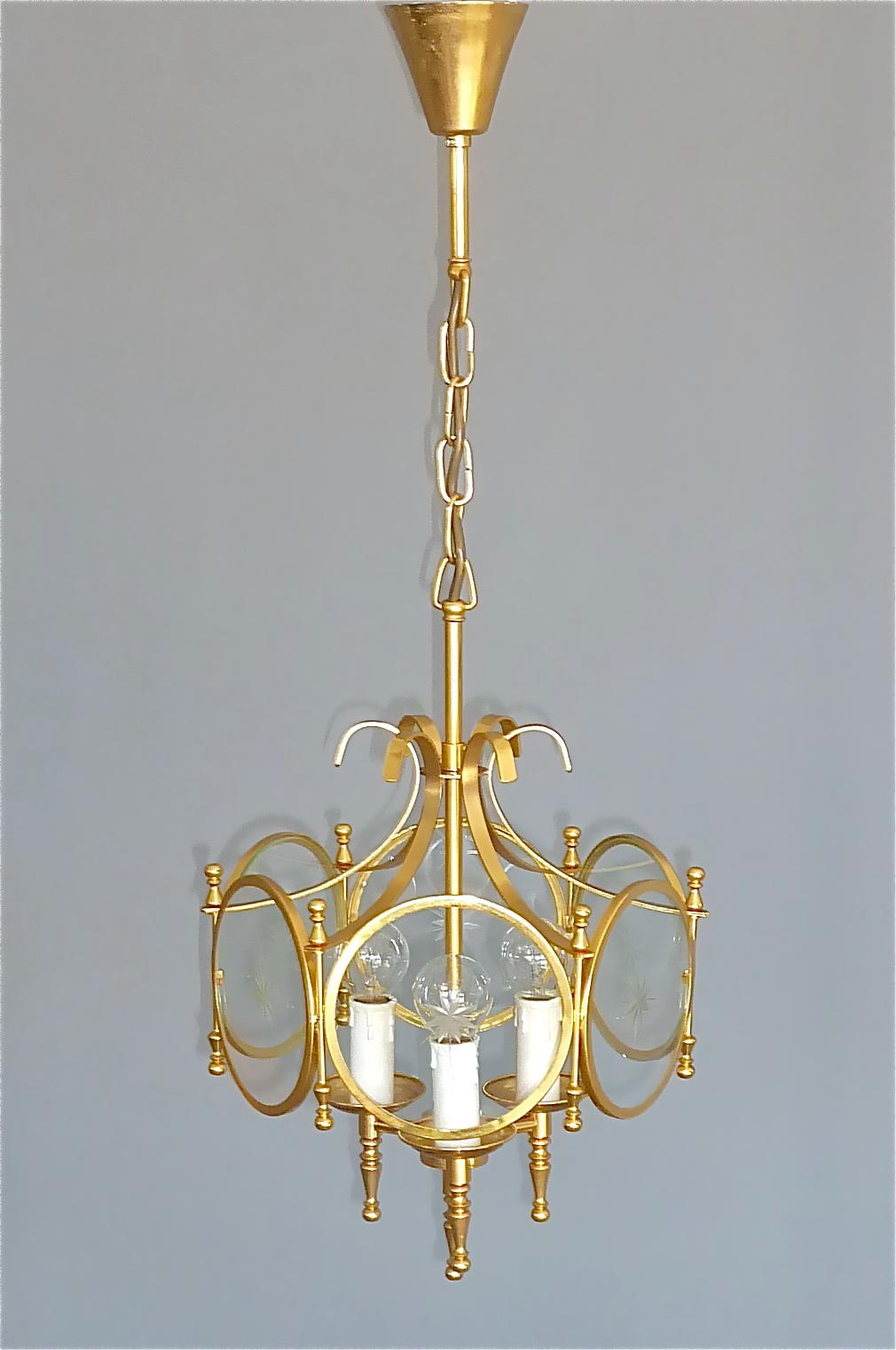 Rare French Maison Jansen Lantern Gilt Brass Crystal Glass 1960 Bagues Charles For Sale 11