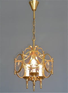 Rare French Maison Jansen Lantern Gilt Brass Crystal Glass 1960 Bagues Charles