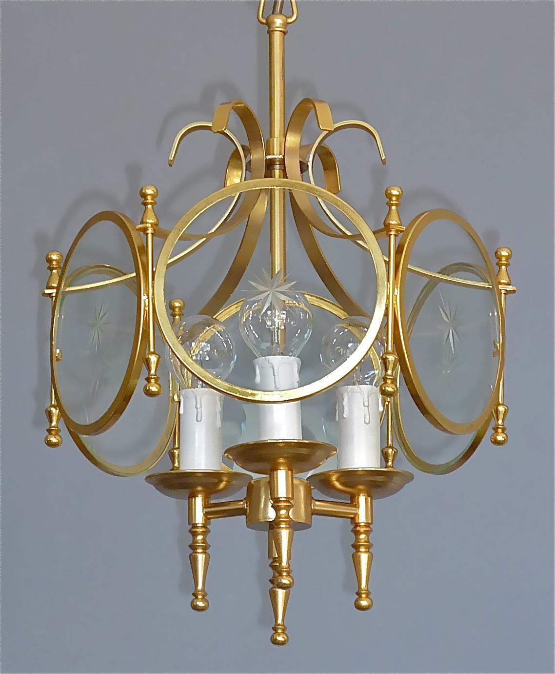Mid-20th Century Rare French Maison Jansen Lantern Gilt Brass Crystal Glass 1960 Bagues Charles For Sale