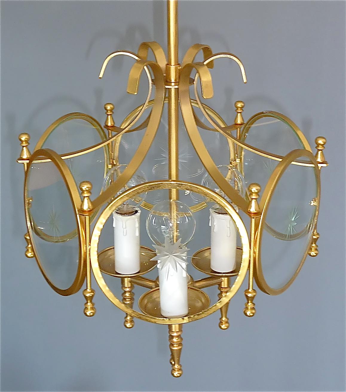 Rare French Maison Jansen Lantern Gilt Brass Crystal Glass 1960 Bagues Charles For Sale 3