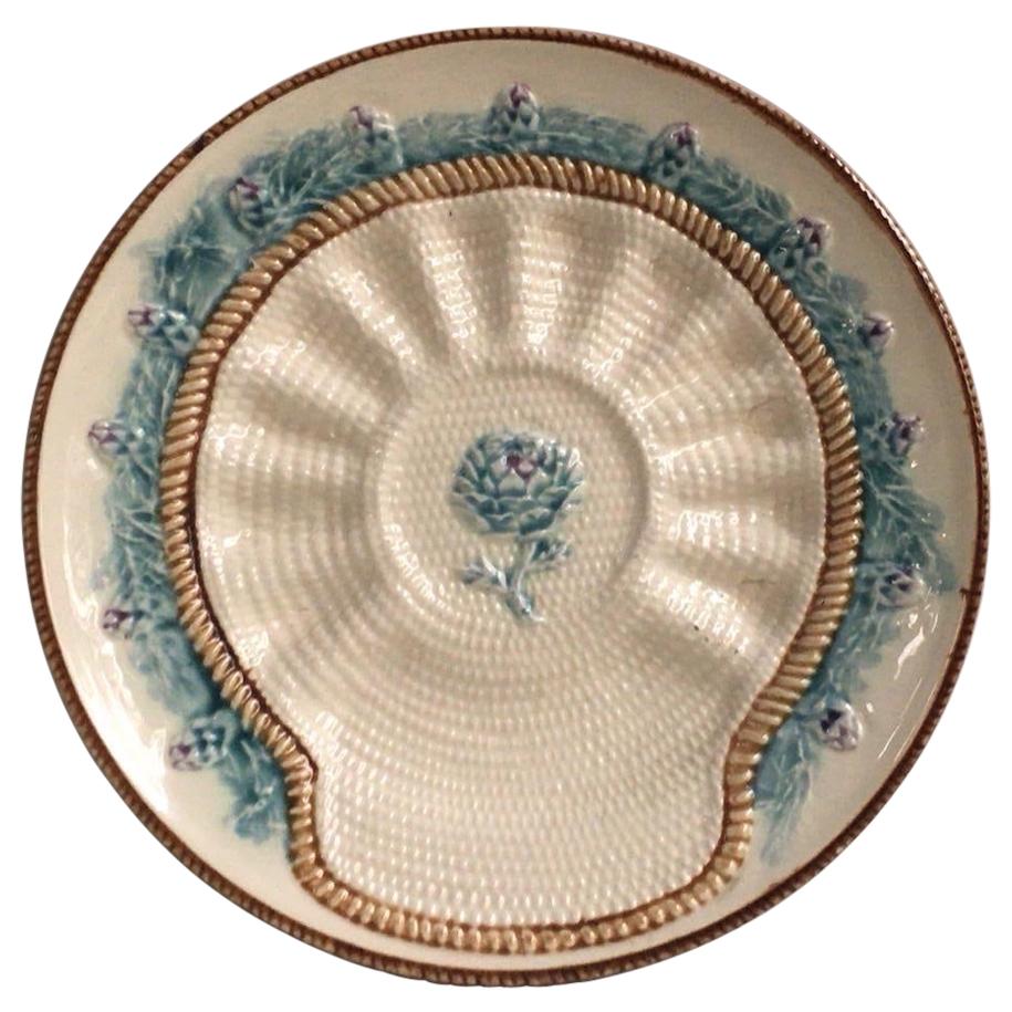 Rare French Majolica Artichoke Plate Longchamp, circa 1890 For Sale