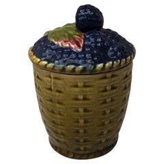 Rare French Majolica Blackberries Basket signed Sarreguemines circa 1920