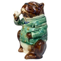 Rare French Majolica Bulldog Tobacco Jar, Circa 1890