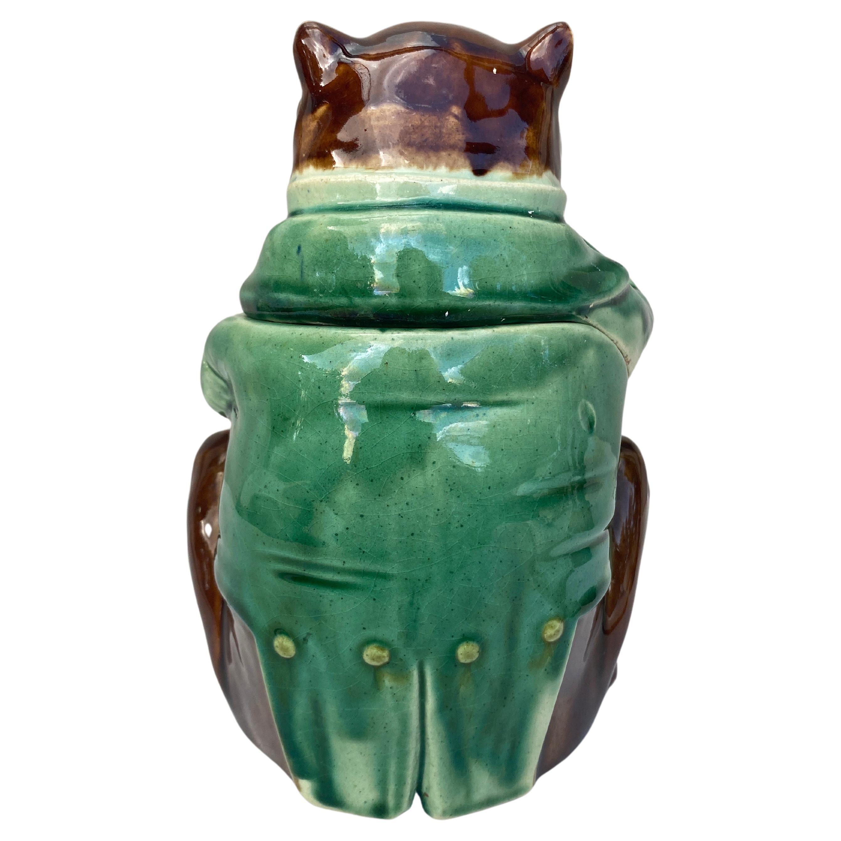 Late 19th Century Rare French Majolica Bulldog Tobacco Jar, Circa 1890 For Sale