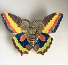Rare French Majolica Butterfly Wall Pocket, circa 1880