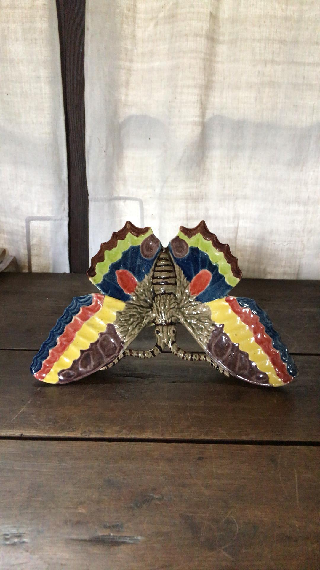 Aesthetic Movement Rare French Majolica Butterfly Wall Pocket, circa 1880 For Sale