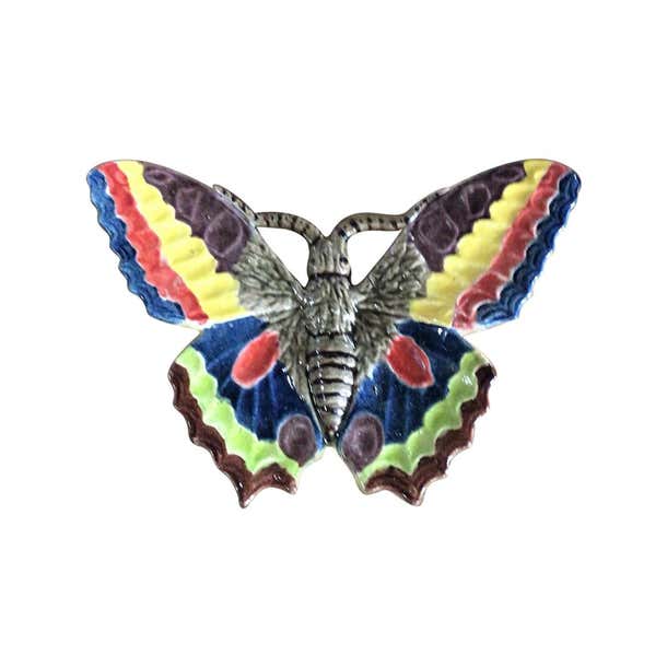 Rare French Majolica Butterfly Wall Pocket, circa 1880 For Sale at 1stDibs