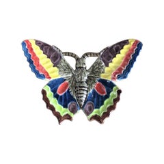 Rare French Majolica Butterfly Wall Pocket, circa 1880