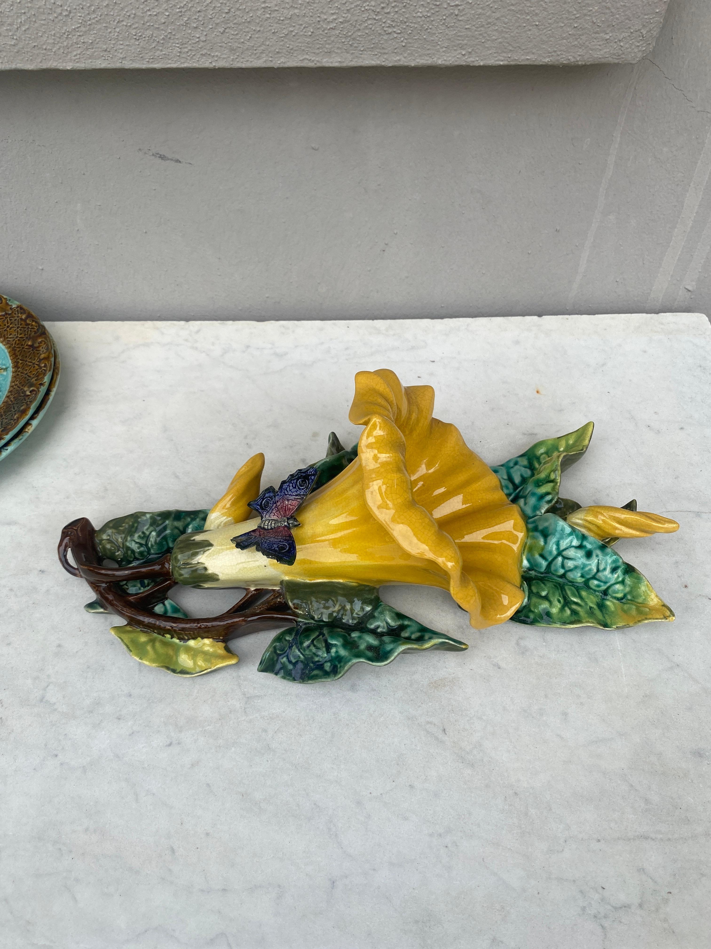 Late 19th Century Rare French Majolica Morning Glory Wall Pocket Fives Lille, circa 1890