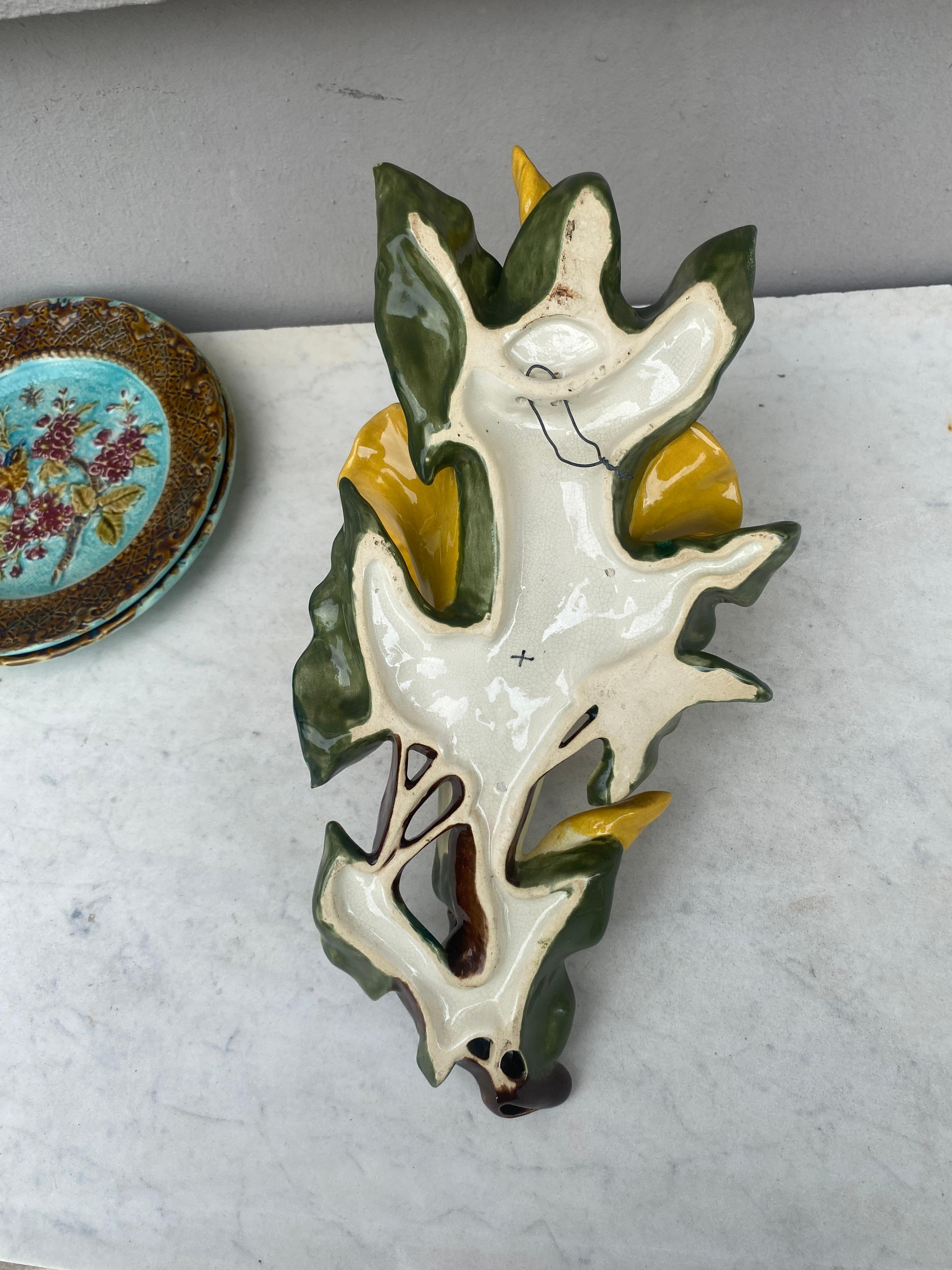 Ceramic Rare French Majolica Morning Glory Wall Pocket Fives Lille, circa 1890