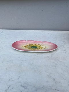 Rare French Majolica Oval Wild Rose Platter Delphin Massier, circa 1890