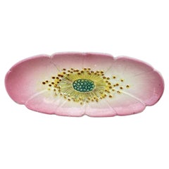 Rare French Majolica Oval Wild Rose Platter Delphin Massier, circa 1890