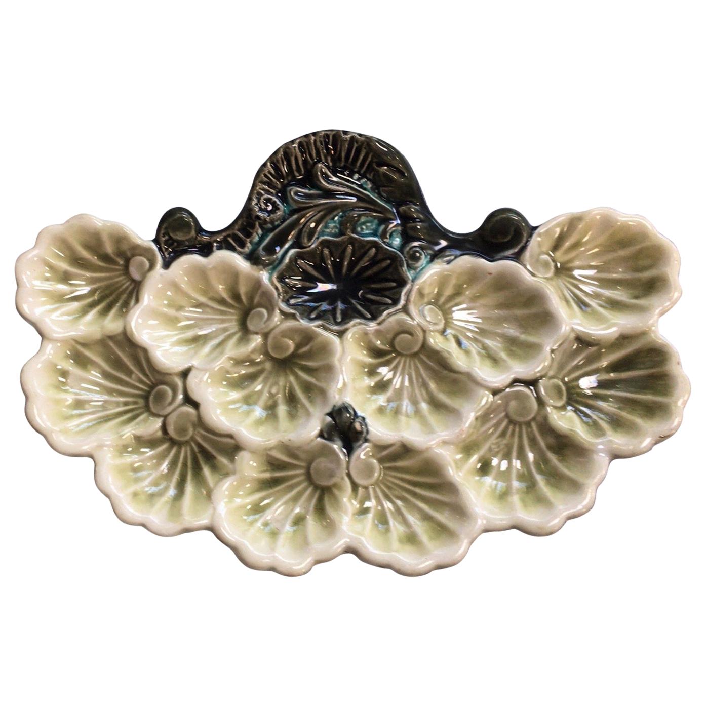 Rare French Majolica Oyster Platter Orchies, circa 1900