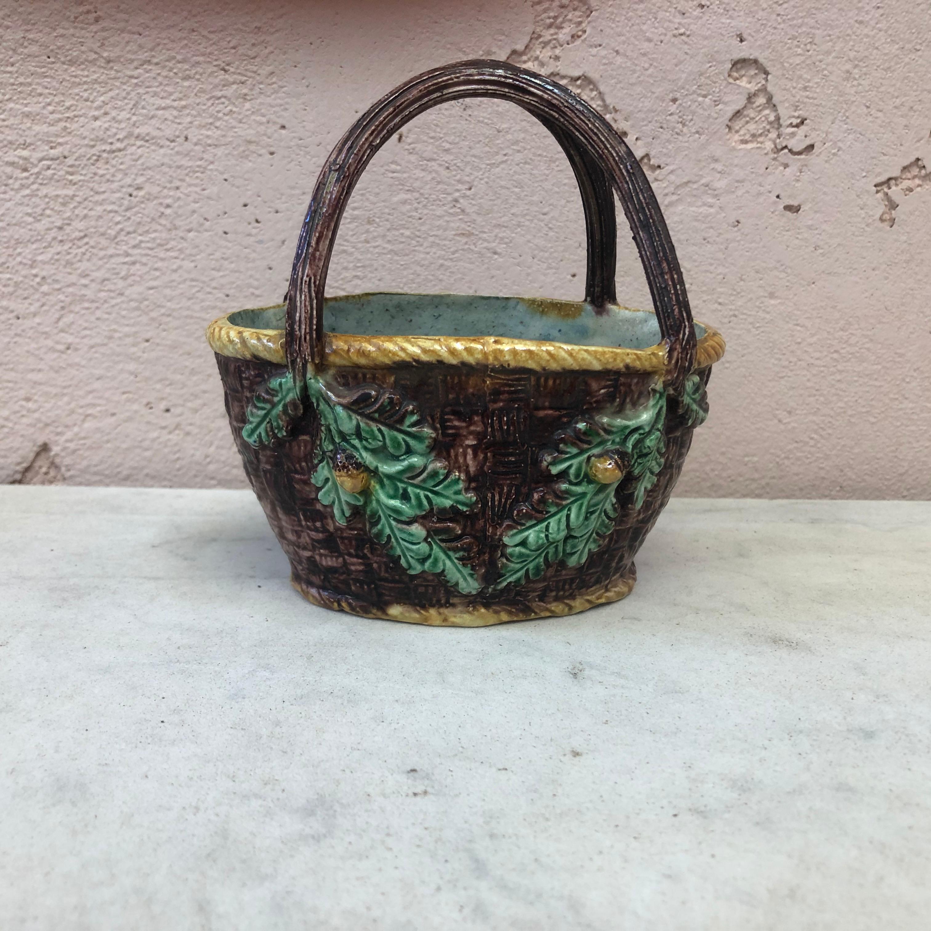 Rare small French Majolica Palissy basket attributed to Thomas Sergent, circa 1880.