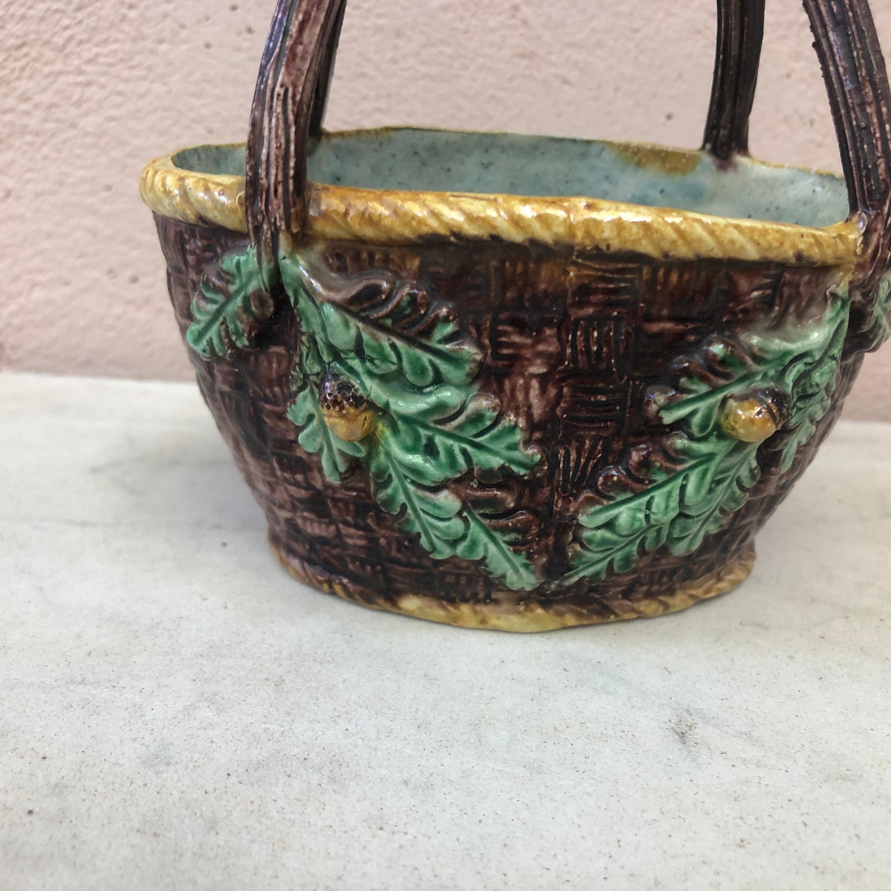 Rare French Majolica Palissy Basket Thomas Sergent, circa 1880 In Good Condition In Austin, TX