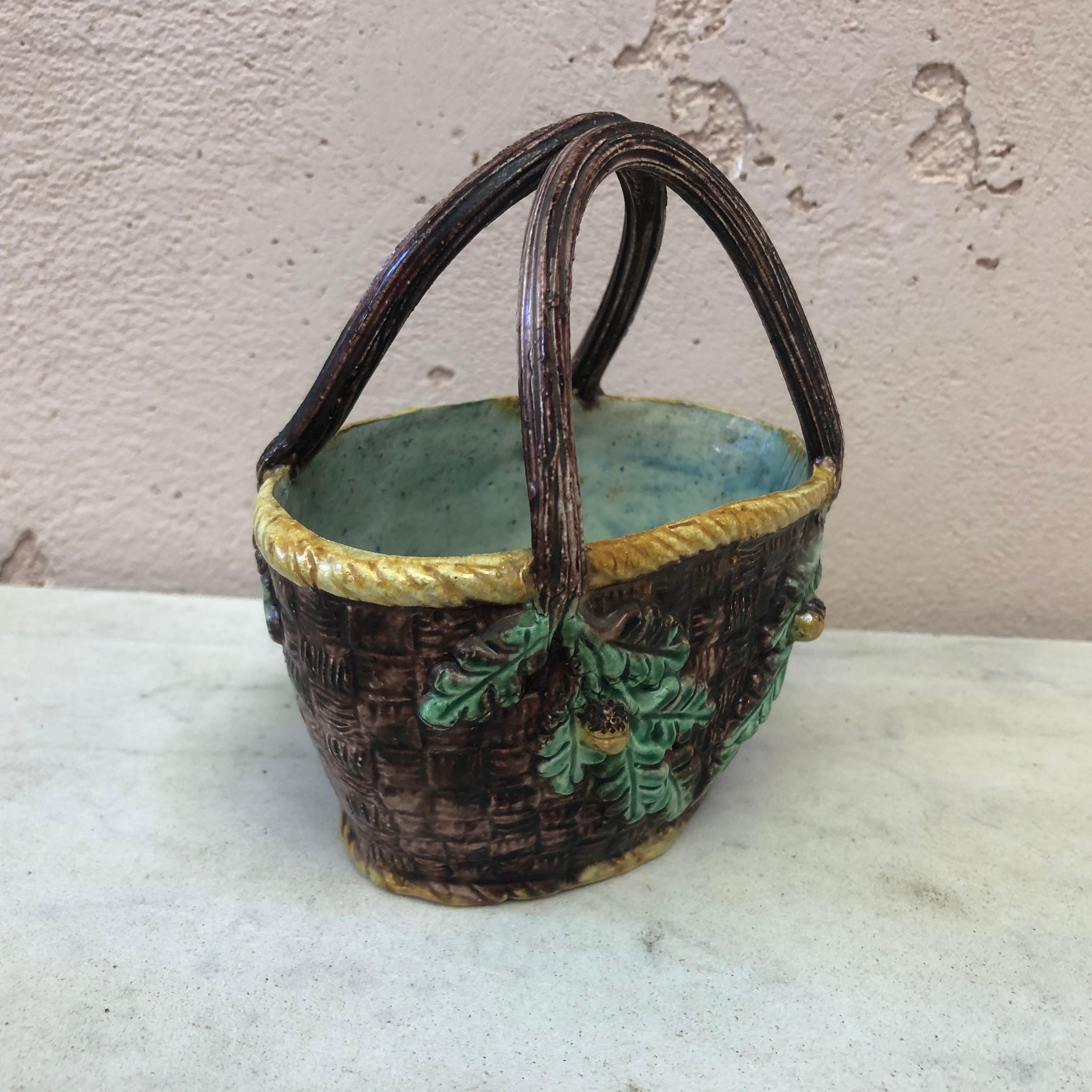 Ceramic Rare French Majolica Palissy Basket Thomas Sergent, circa 1880