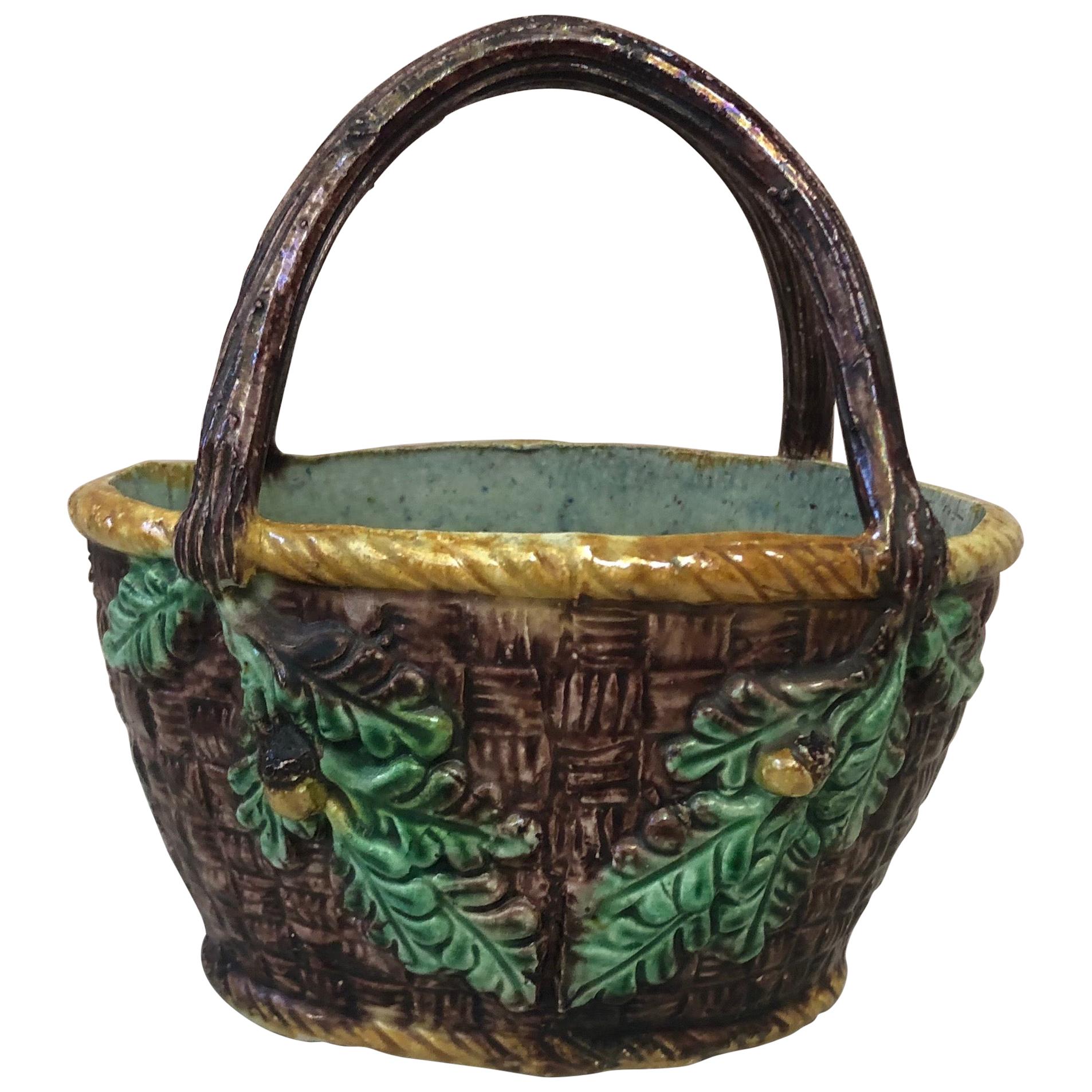 Rare French Majolica Palissy Basket Thomas Sergent, circa 1880