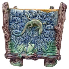 Rare French Majolica Palissy Frog & Lizard Cachepot Thomas Sergent