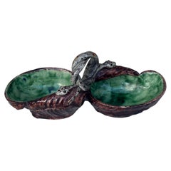 Rare French Majolica Palissy Snake Salt Cellar Pot Thomas Sergent