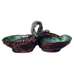 Rare French Majolica Palissy Snake Salt Cellar Pot Thomas Sergent