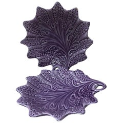 Rare French Majolica Purple Dish Leaf Onnaing, circa 1890