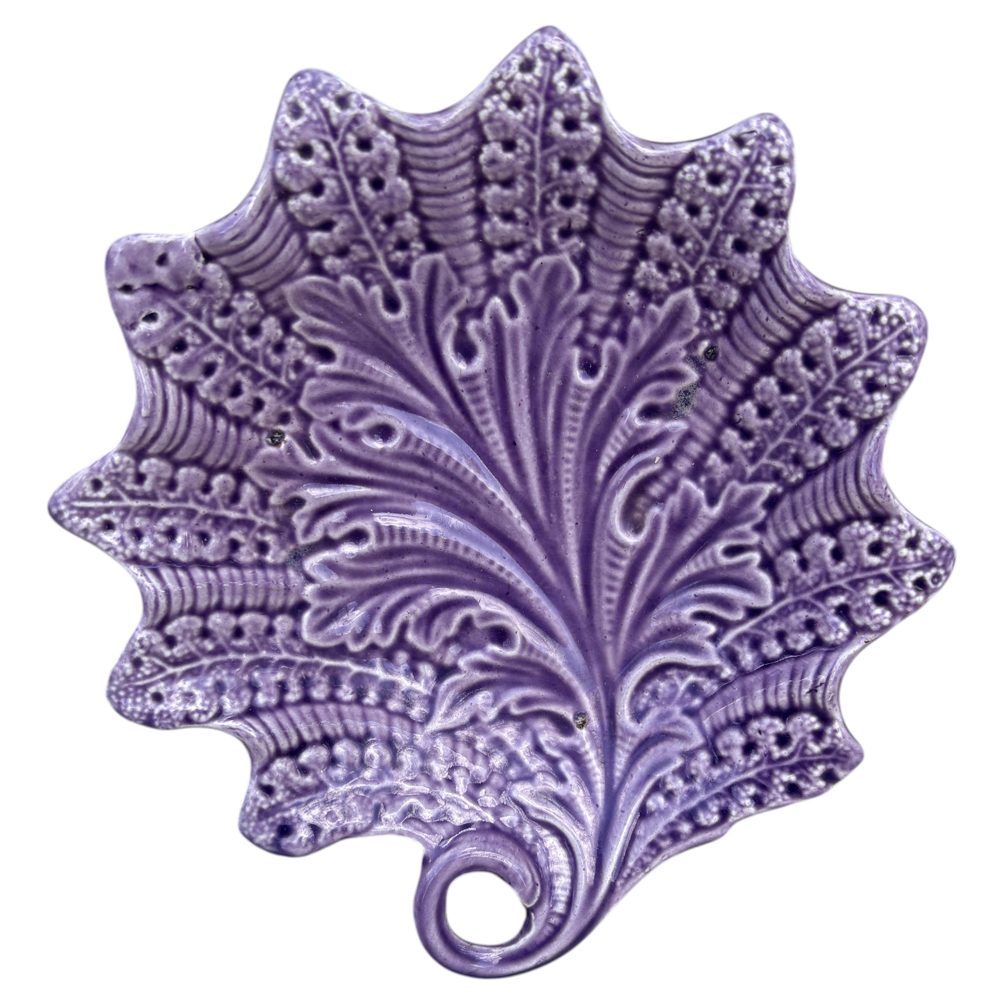Rare French Majolica Purple Dish Leaf Onnaing, circa 1890