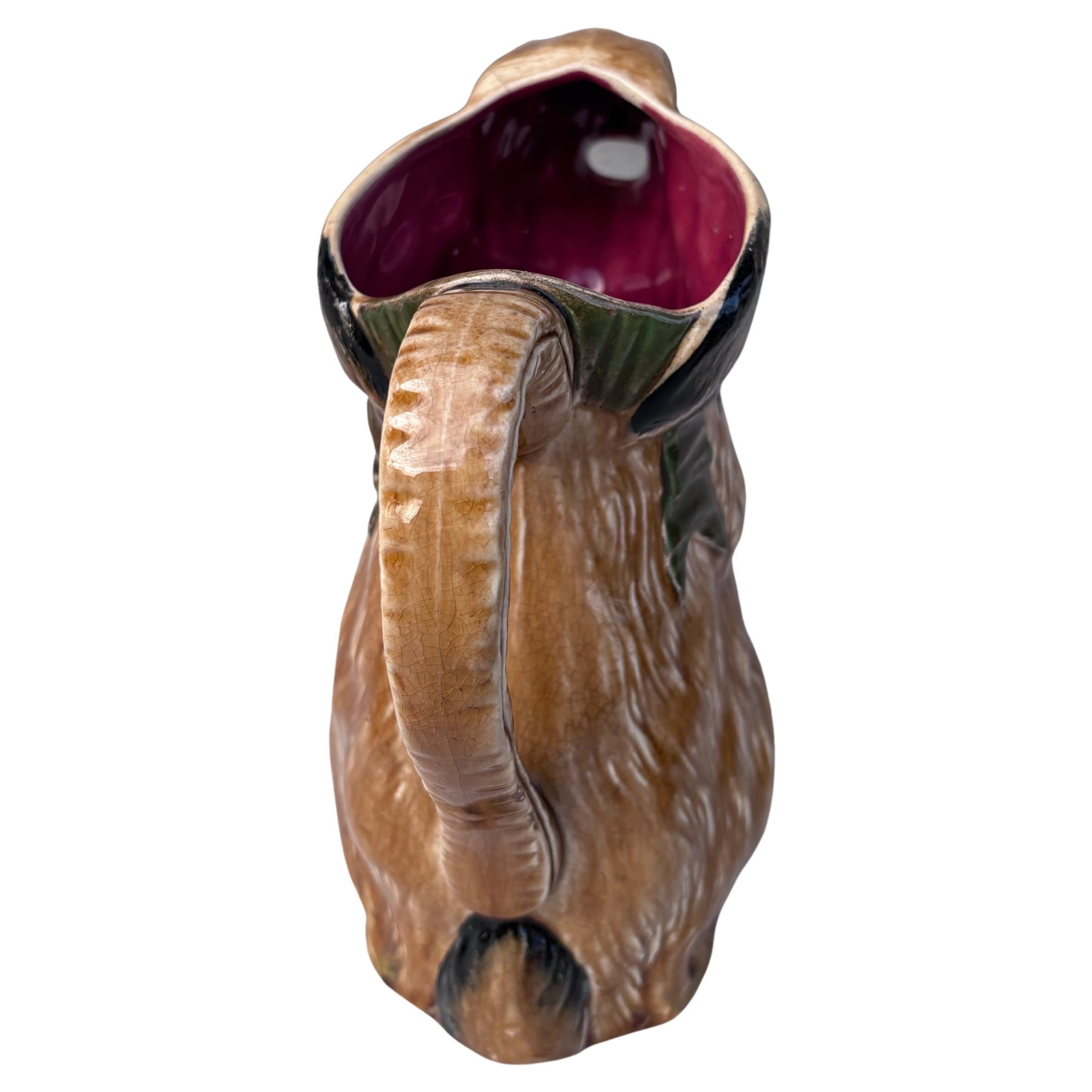 Early 20th Century Rare French Majolica Rabbit Pitcher, circa 1900 For Sale